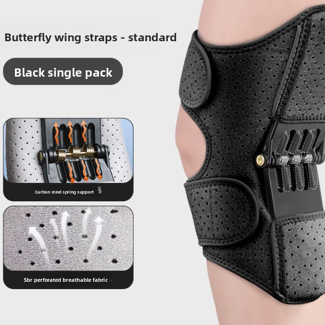 Adjustable Knee Support Brace with Side Spring Stabilizers & Compression Straps