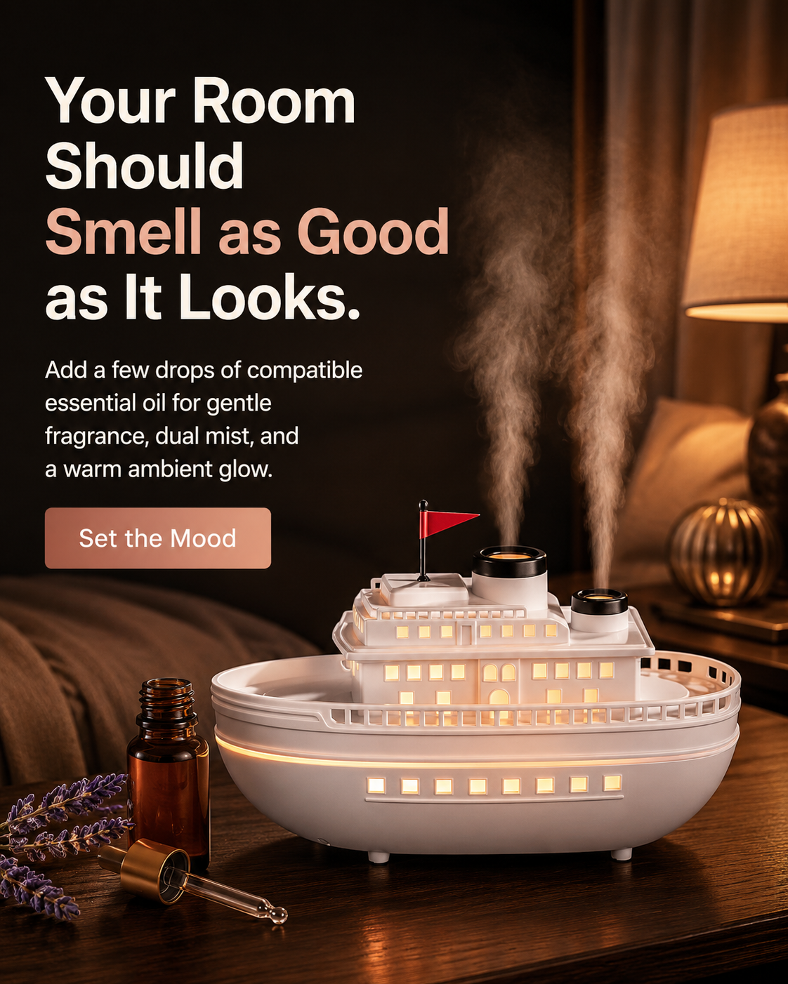 Cruise Ship Cool Mist Humidifier | The Décor Piece That Mists, Glows & Diffuses