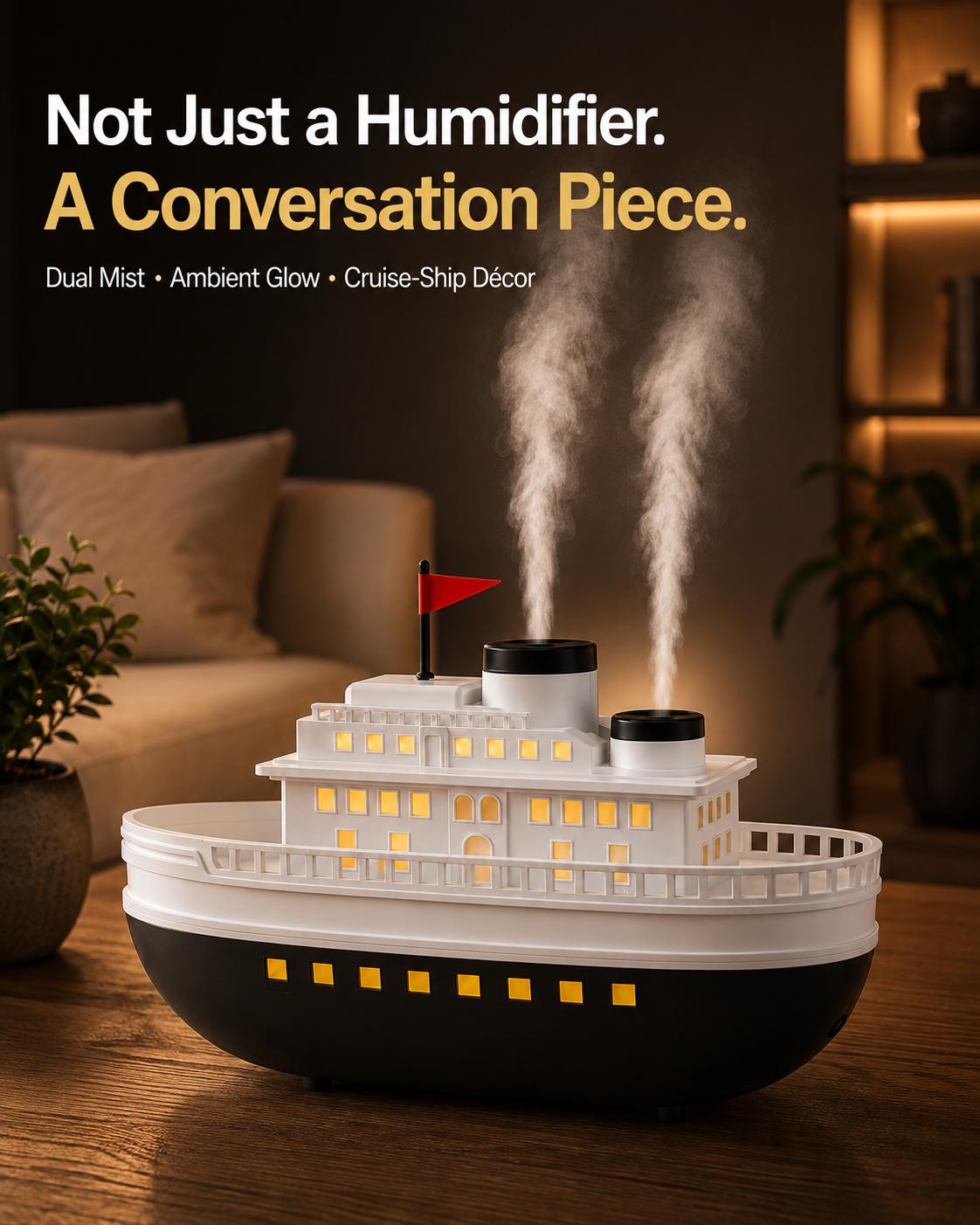 Cruise Ship Cool Mist Humidifier | The Décor Piece That Mists, Glows & Diffuses