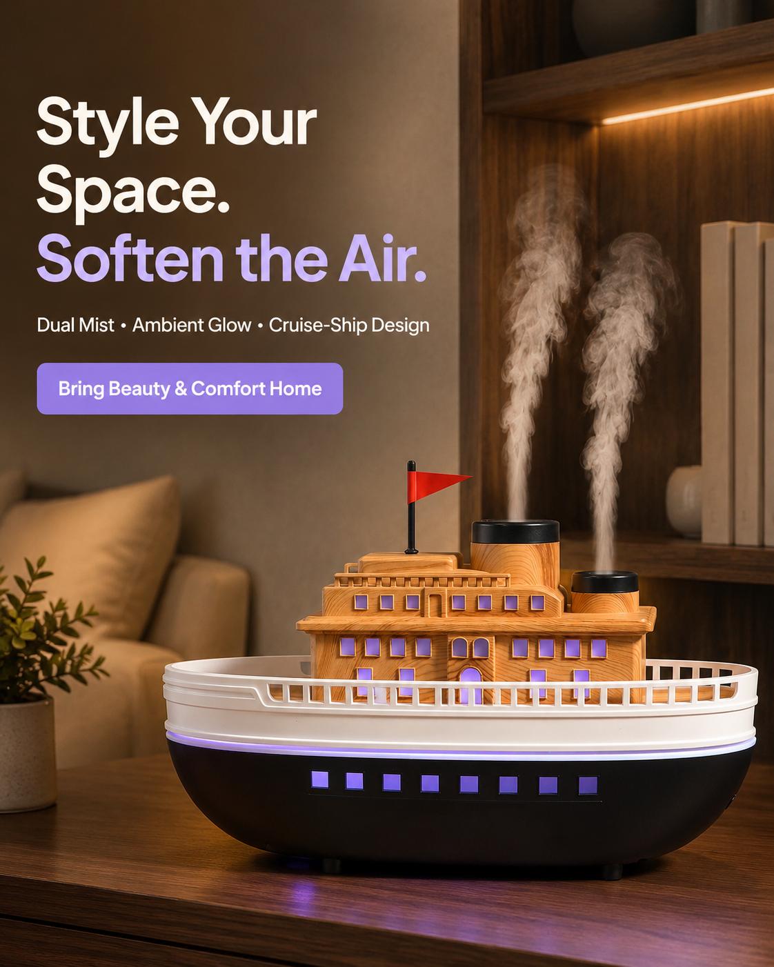 Cruise Ship Cool Mist Humidifier | The Décor Piece That Mists, Glows & Diffuses